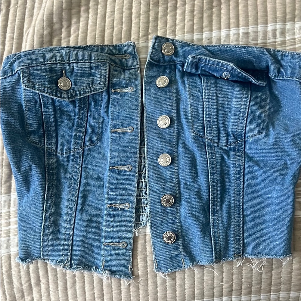 SHEIN Denim Button-Up Tube Top
